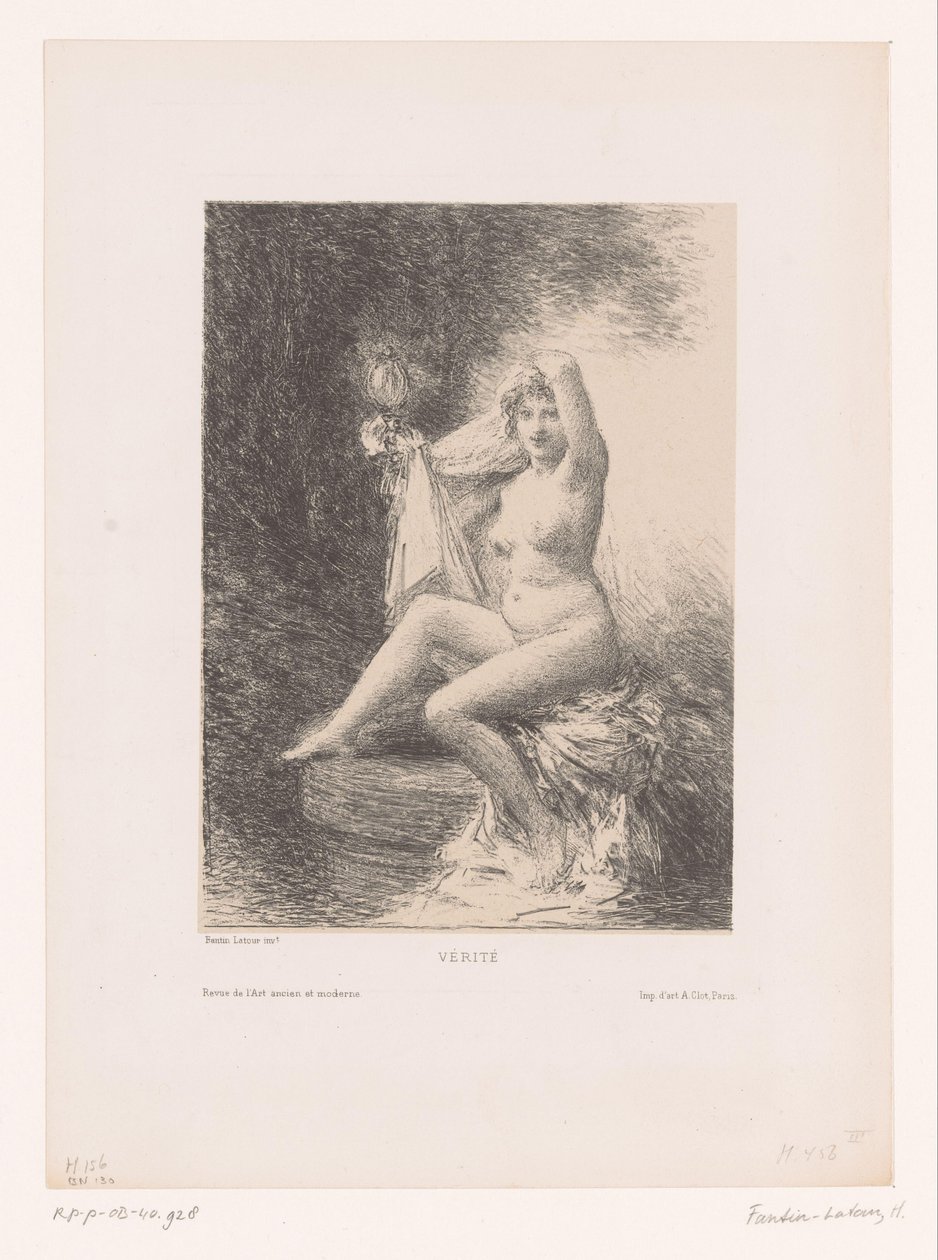 Sanningen sitter på en brunn Verite (titel på objekt) av Ignace Henri Jean Fantin Latour