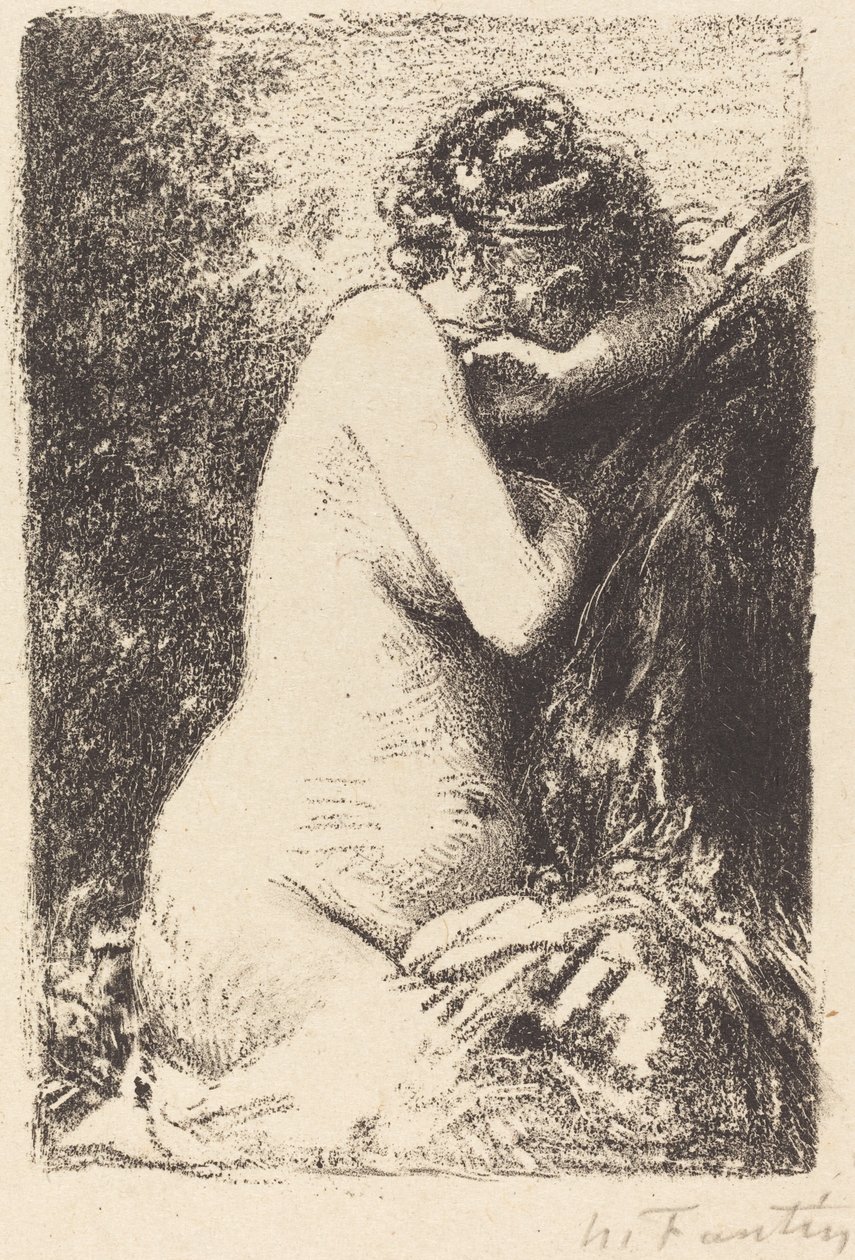 Weeper: Studie av en naken kvinna, sittande med profilen till höger av Ignace Henri Jean Fantin Latour