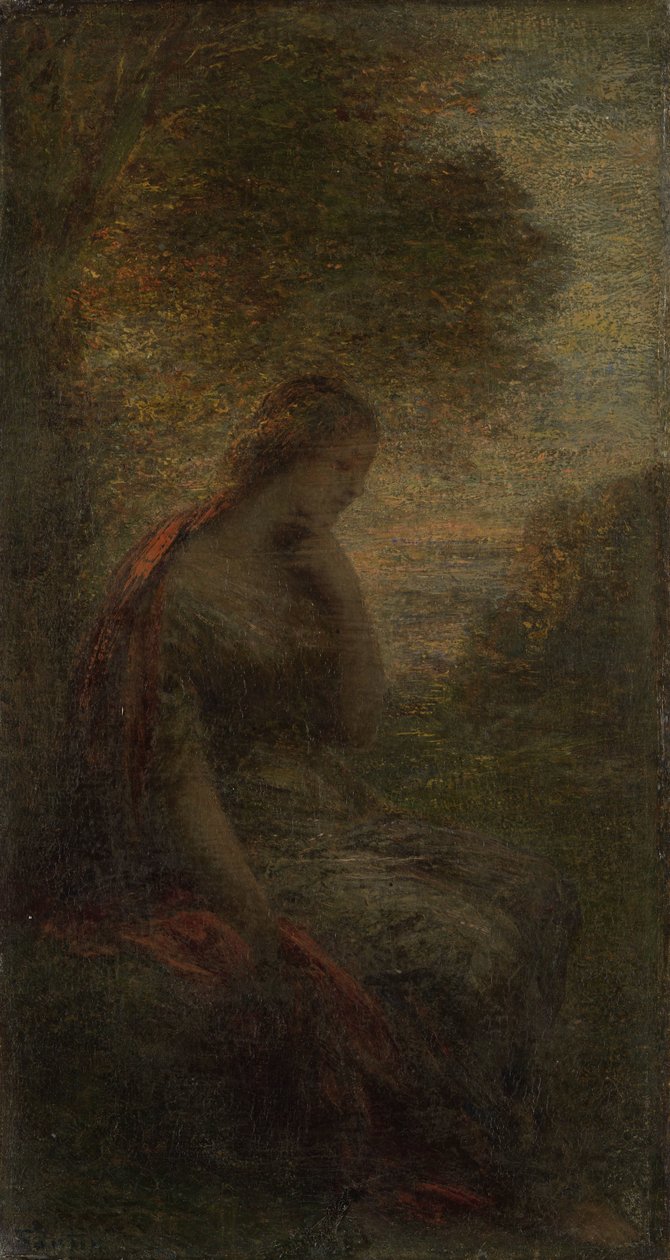 Ung kvinna under ett träd vid solnedgången, kallad "Höst" av Ignace Henri Jean Fantin Latour