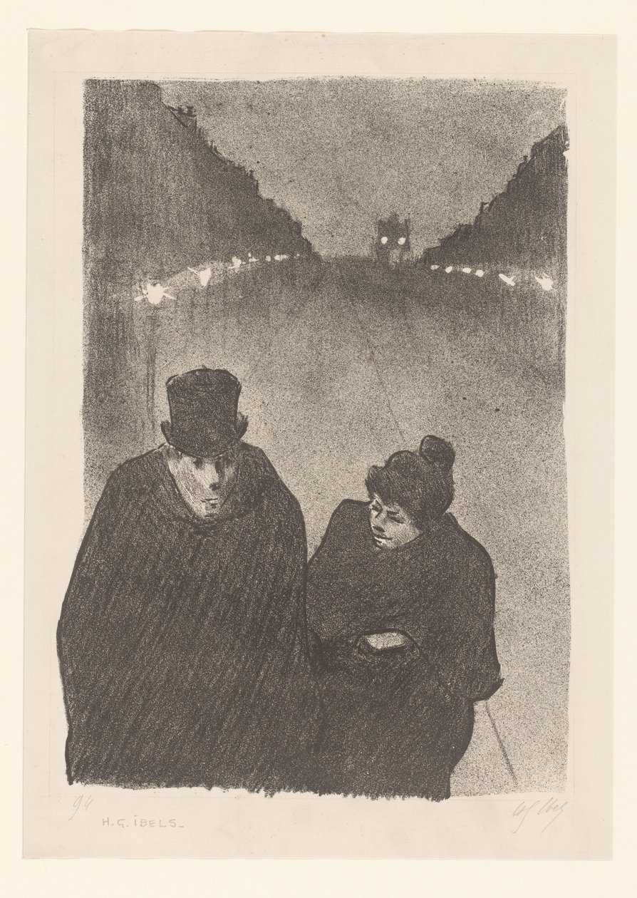 Man och kvinna på gatan på natten av Henri Gabriel Ibels (attributed to)