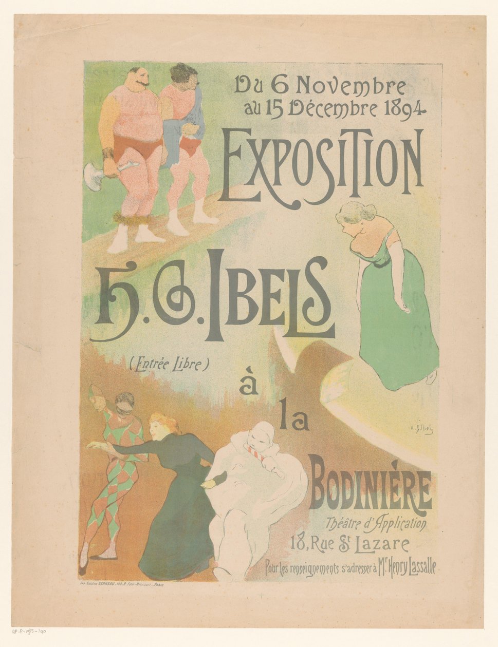 Affisch för utställningen H.G. Ibels i teatern La Bodinière Utställningen H.G. Ibels à la Bodinière (titel på objekt) av Henri Gabriel Ibels
