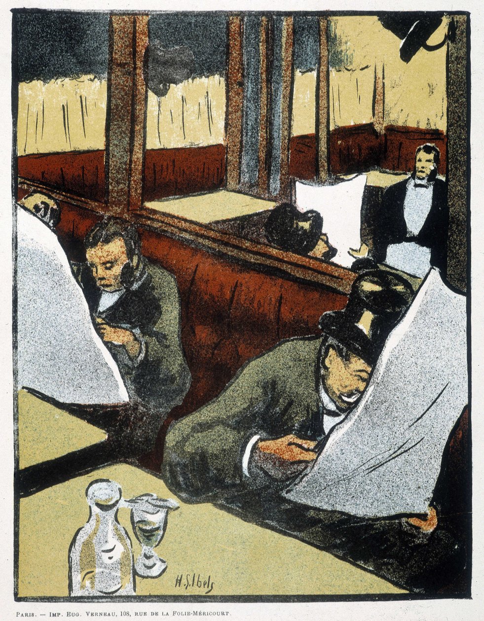 På caféet - teckning av Henri Gabriel Ibels
