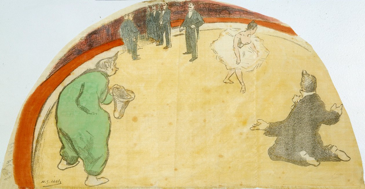 Cirkusshow med dansare, clowner. Pastellteckning av Henri Gabriel Ibels (1867-1936) 1900-talets privatsamling av Henri Gabriel Ibels