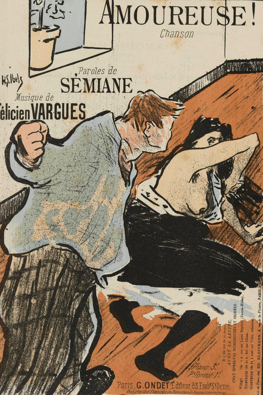Omslag till partituren av Amoureuse! av Felicien Vargues, av Ibels, Henri Gabriel (1867-1936). Färglitografi av Henri Gabriel Ibels
