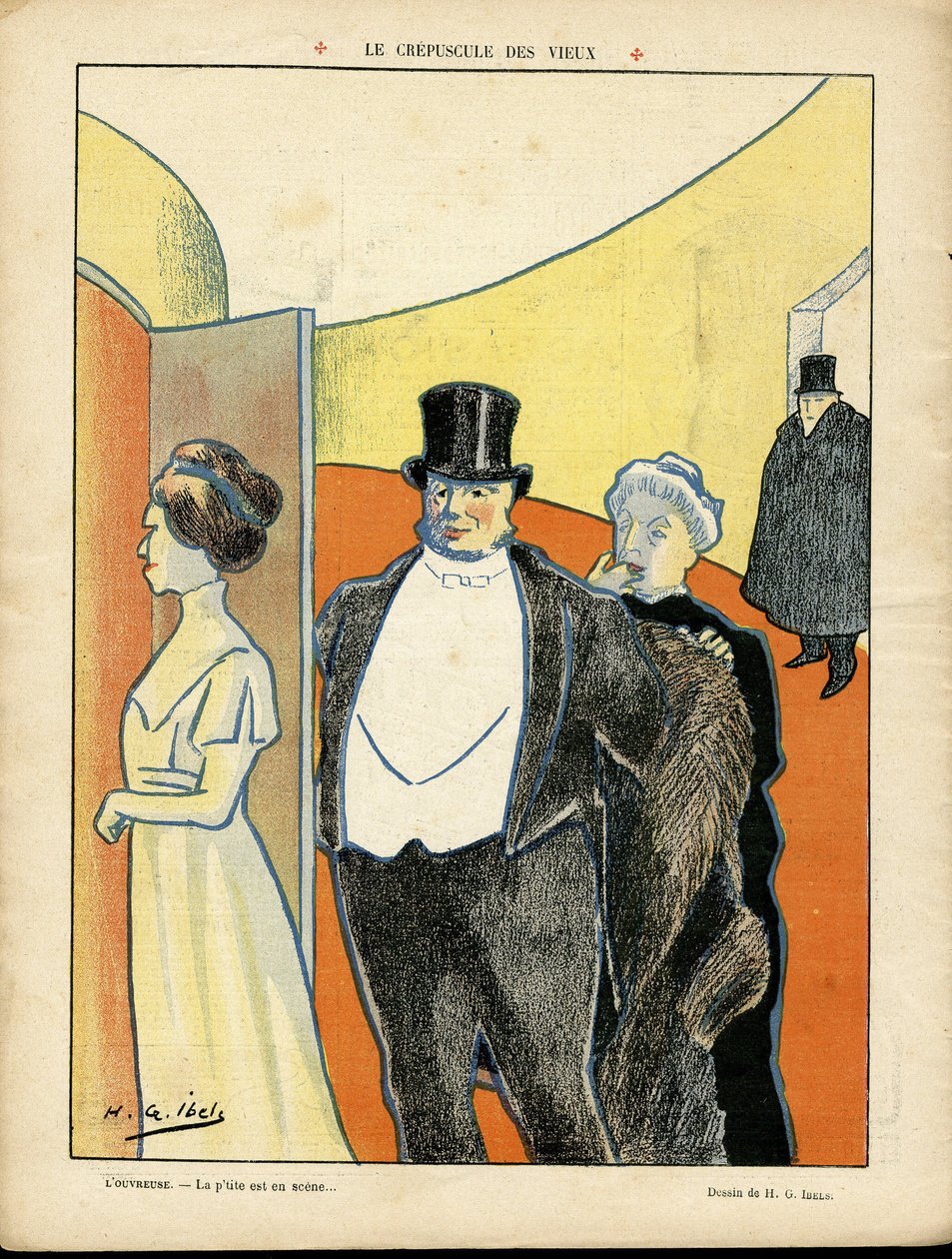Illustration av H. G. Ibels (1867-1936) i Le Rire, 27/02/09 - The Twilight of the Old - Teater, Third Age, Life of the Rich - Åskådare av Henri Gabriel Ibels