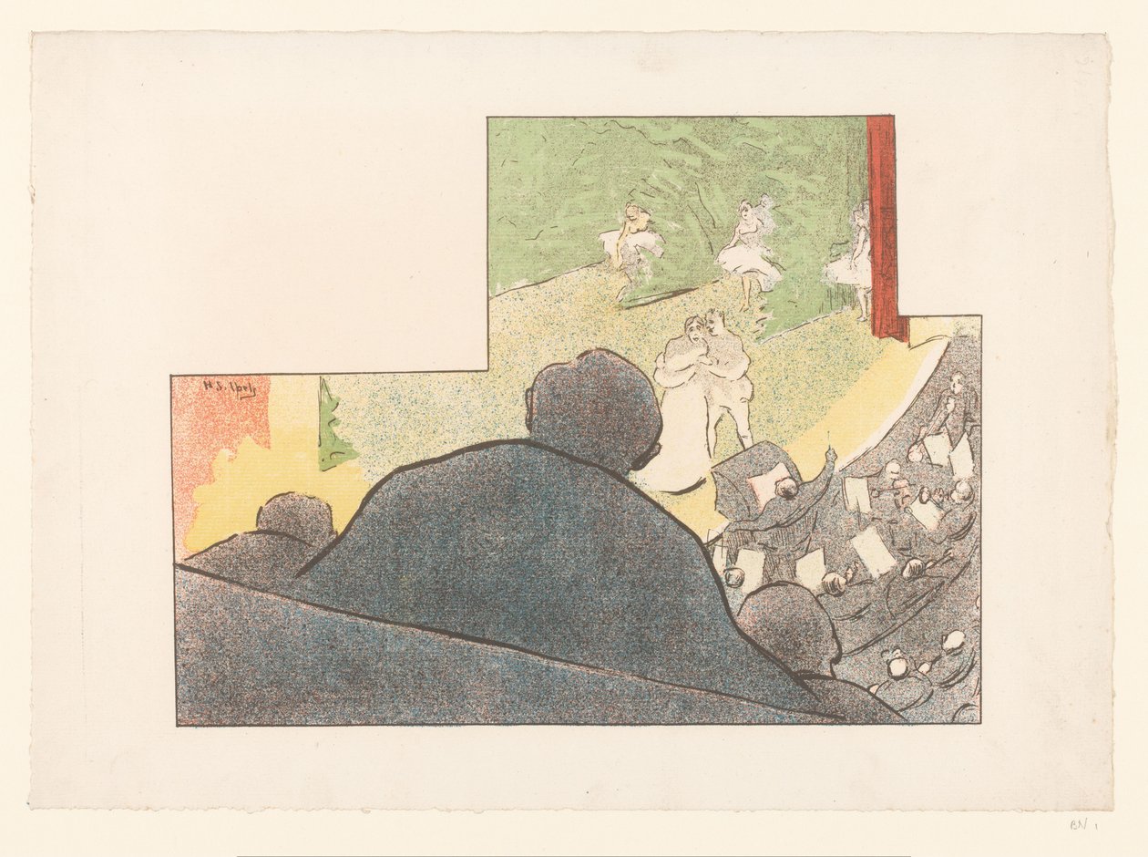 Man tittar på teaterföreställning från logen Föreställningar av Théâtre Libre (serietitel) Les Programs du Théâtre Libre (serietitel) av Henri Gabriel Ibels