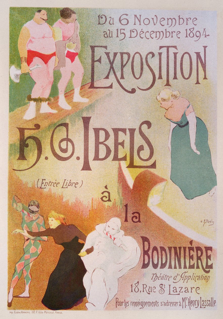 Reproduktion av en affisch som annonserar en utställning av H. G. Ibels, på Bodiniere, Rue St Lazare, Paris, 1894 (se 126852) av Henri Gabriel Ibels