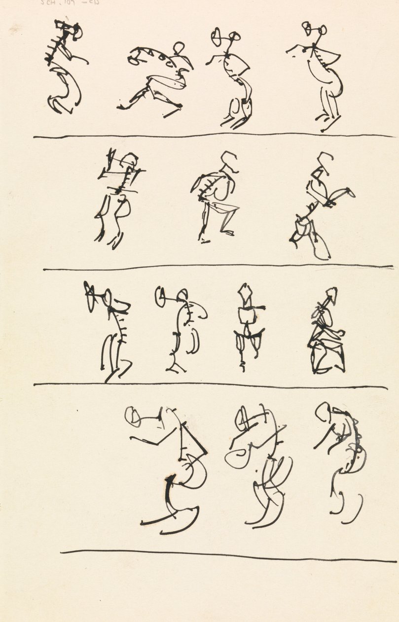 Fyra register över fjorton dansande figurer av Henri Gaudier Brzeska