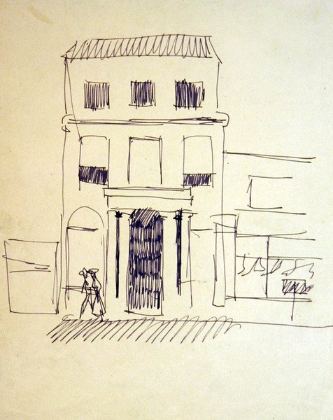 London Street med figurer; Kvinnlig Promenader av Henri Gaudier Brzeska