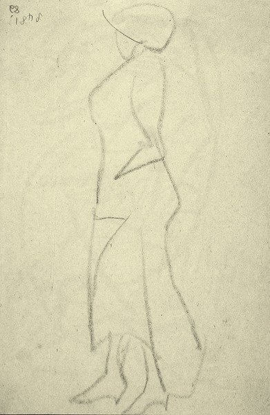 Promenader från sidan (svart krita på papper) av Henri Gaudier Brzeska