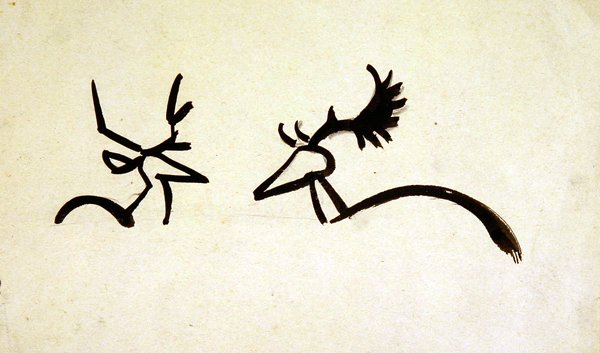 Stags (svart tvätt över penna på papper) av Henri Gaudier Brzeska