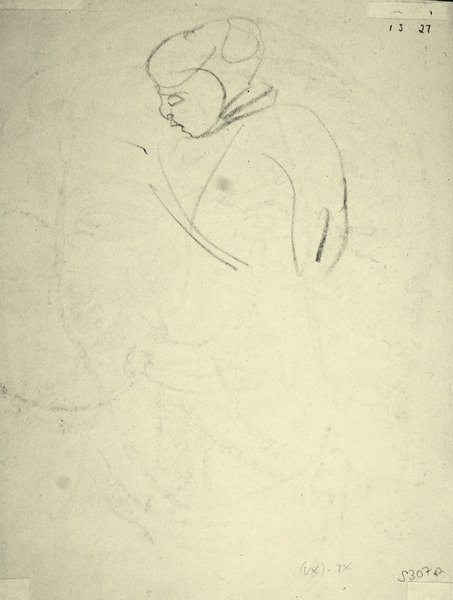 Studie av en kvinna som tittar ner (svart krita på papper) av Henri Gaudier Brzeska