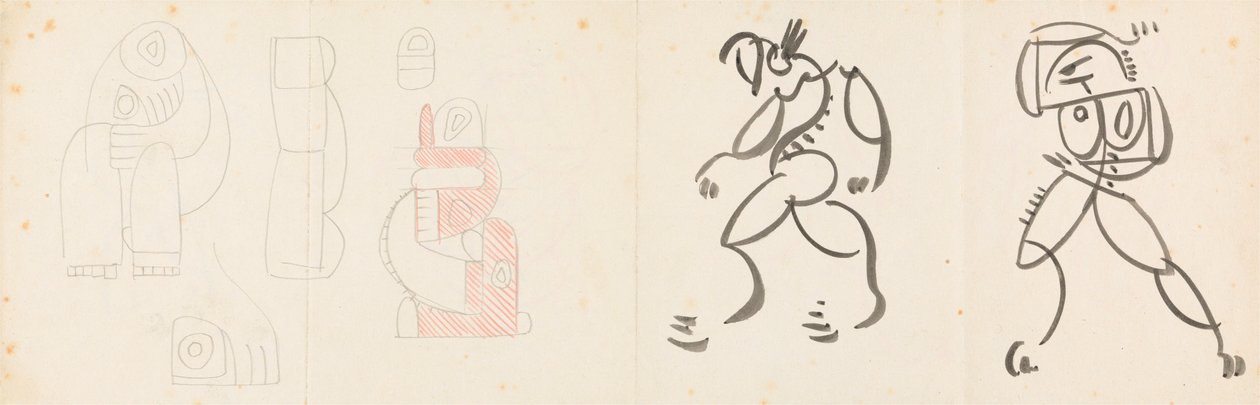 Två dansande figurer och fem studier för en mor- och barngruppering av Henri Gaudier Brzeska