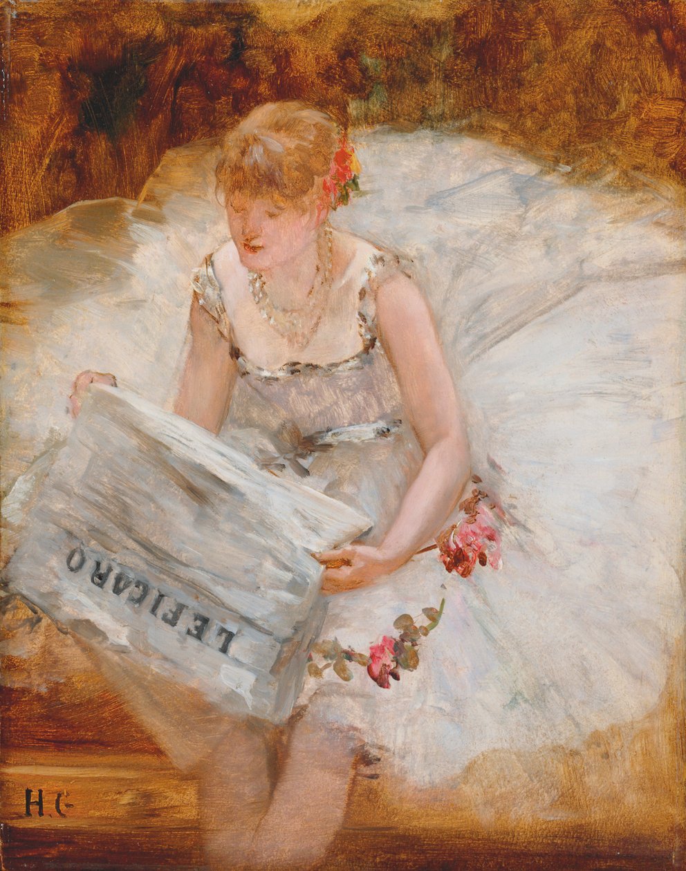Dansare som läser Le Figaro, ca 1885 av Henri Gervex