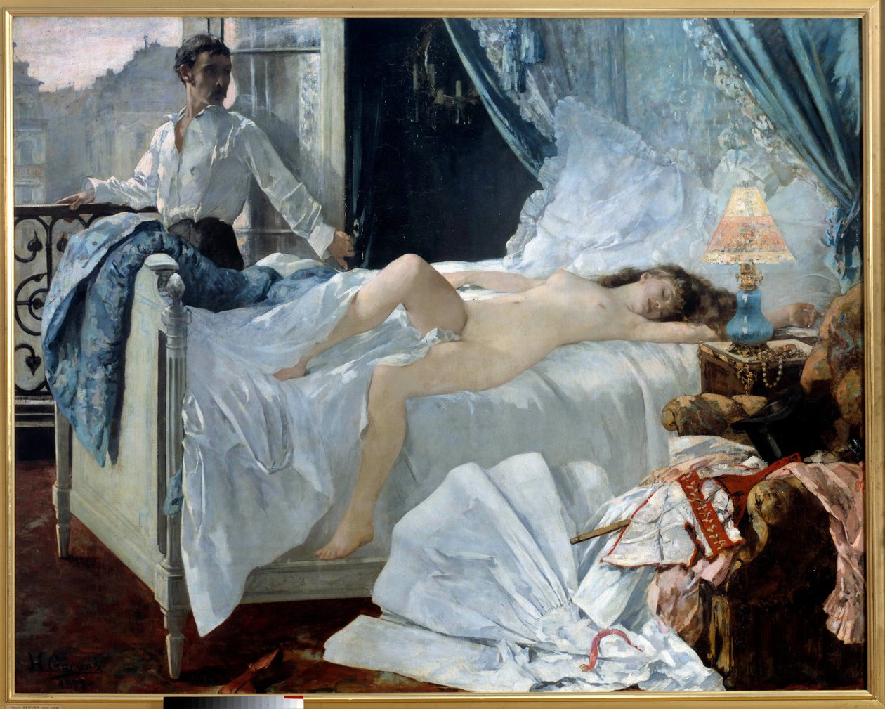Rolla. Ett par i ett sovrum, kvinnan sover naken och mannen tittar på henne vid fönstret. Målning av Henri Gervex (1852 - 1929). 1878. Dim. 1,75 x 2,20 m Musee des Beaux Arts de Bordeaux - Rolla. Ett par i ett sovrum, kvinnan sover och na av Henri Gervex