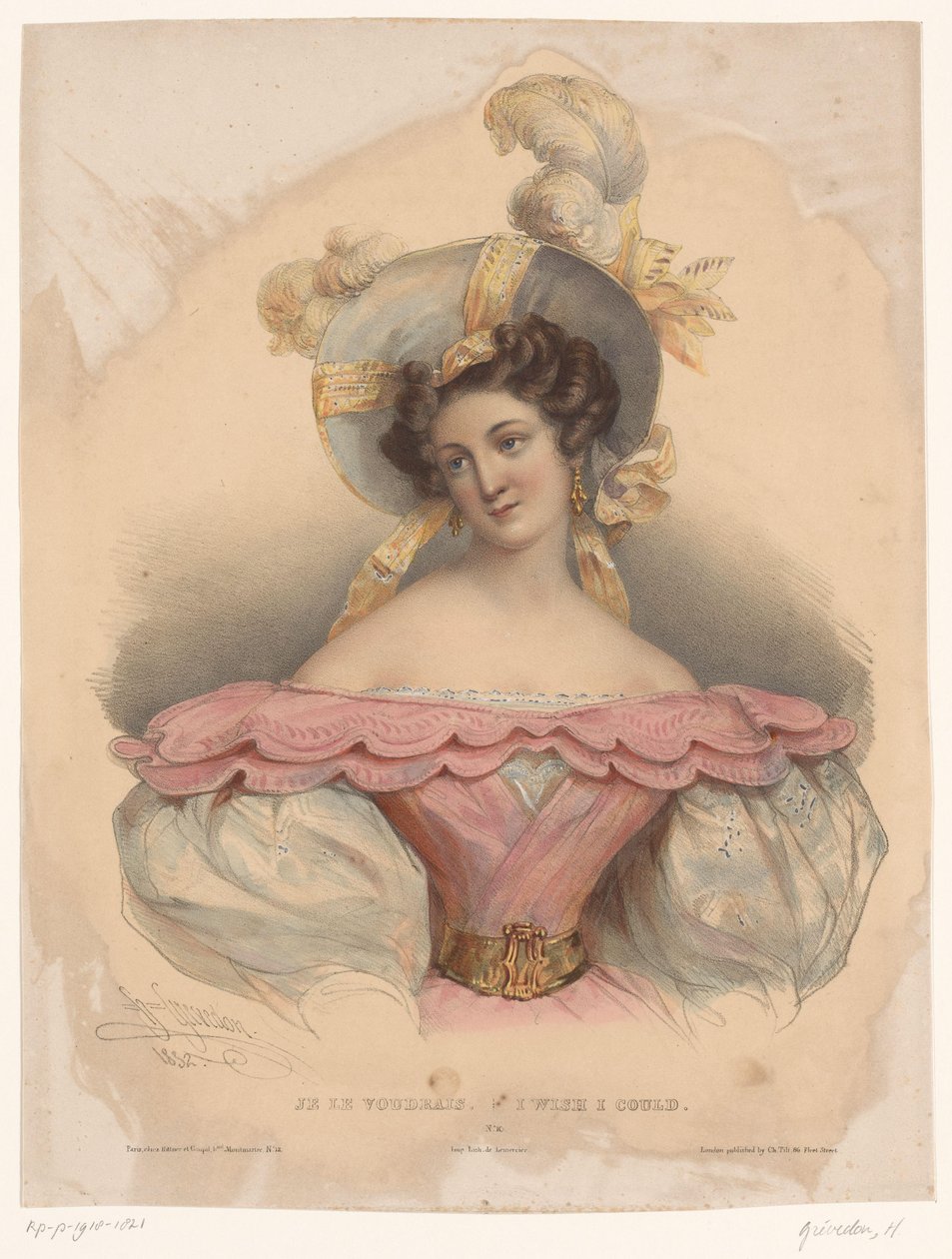 Ung kvinna med ångerfulla tankar Je le buidrais / Jag önskar att jag kunde (titel på objekt) Representationer av figurer förlorade i tankar (serietitel) av Henri Grevedon