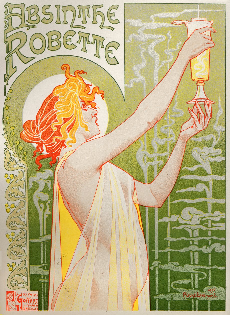 Mat och dryck. Absinthe Robette. Affisch av Henri Privat Livemont, Belgien av Henri Henri Antoine Théodore Livemont
