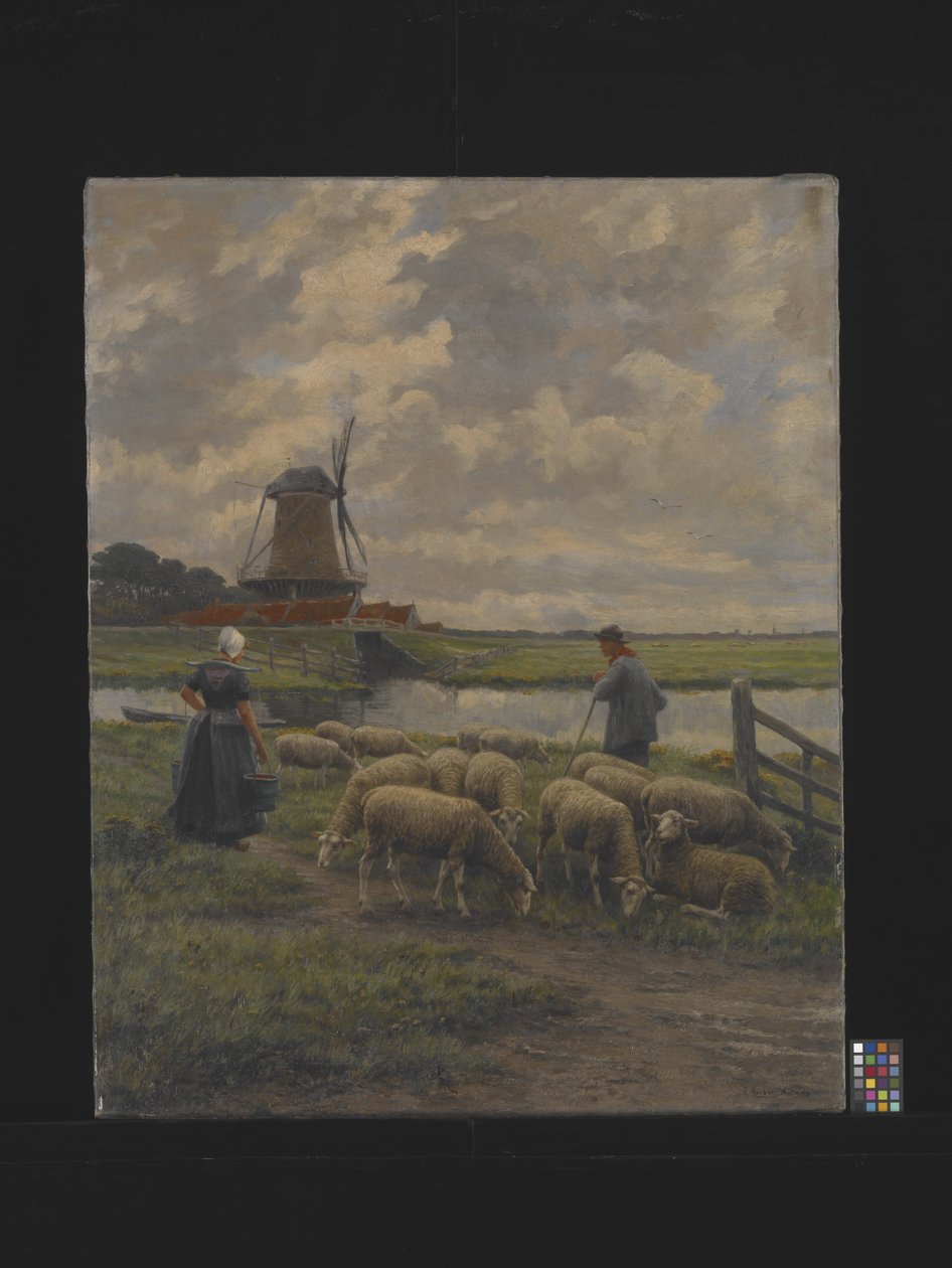 Pastoralt landskap med väderkvarn, okänt datum (olja på duk) av Henri Houben