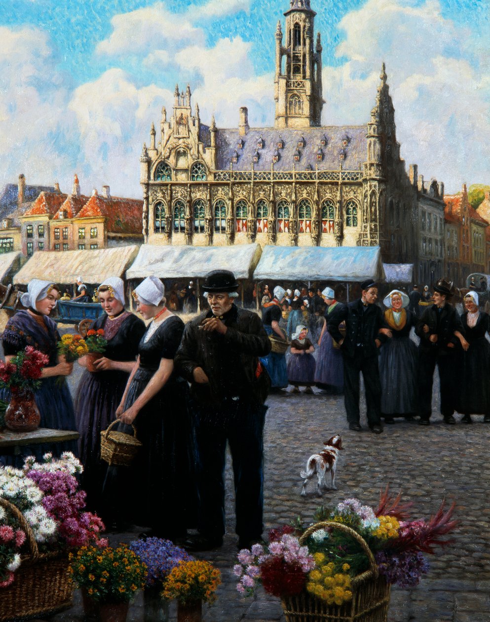 Blomstermarknaden i Middelburg (olja på duk) av Henri Houben