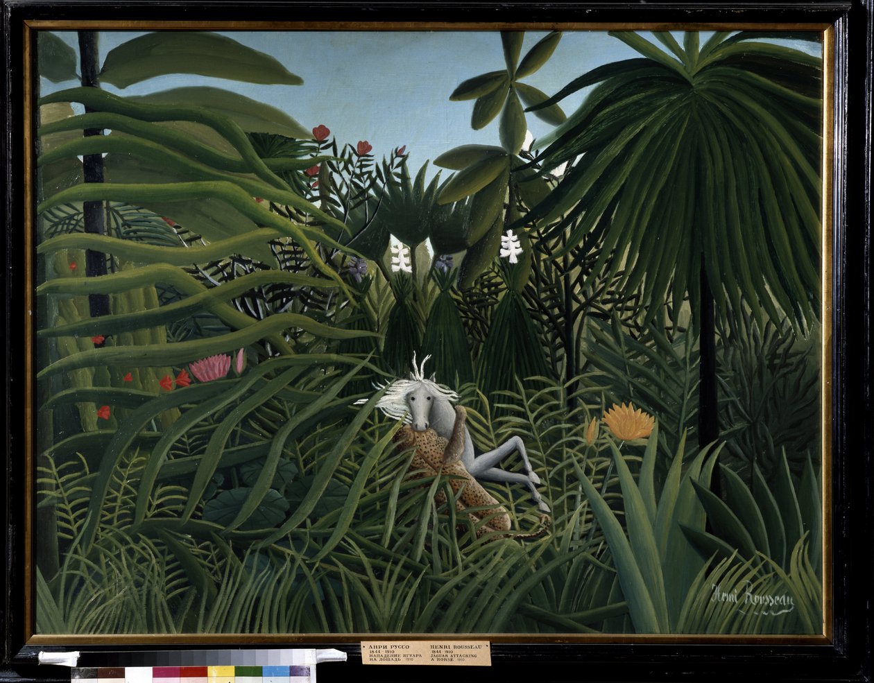 Häst attackerad av en jaguar. Målning av Henri Rousseau kallad Douanier Rousseau (1844-1910) av Henri J.F. Rousseau