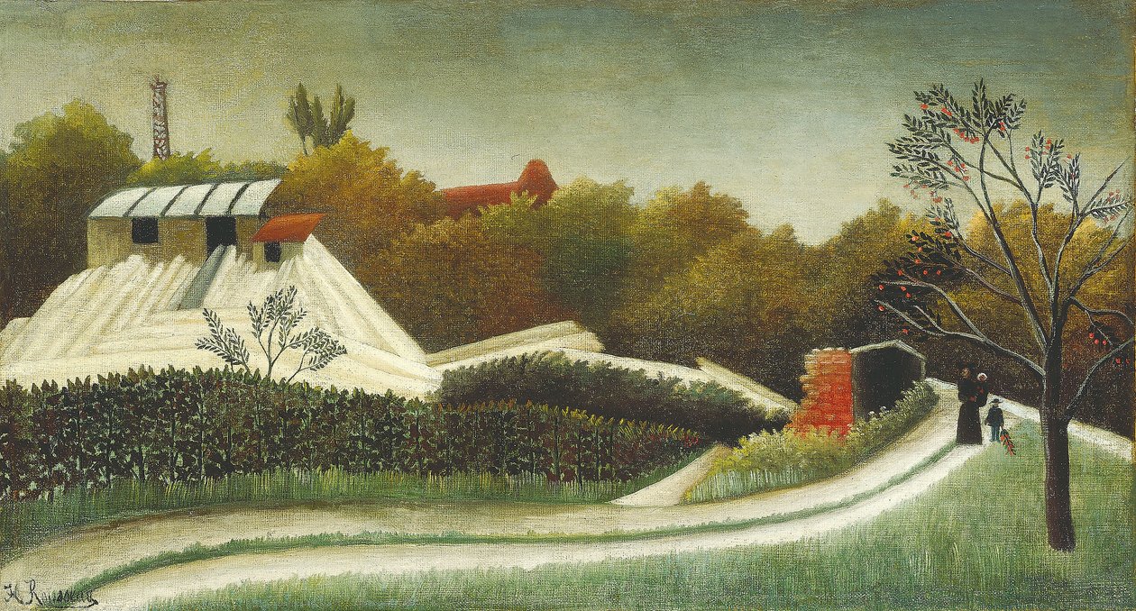 Sågverk, utkanten av Paris, ca 1893-95 (olja på duk) av Henri J.F. (1844 1910) Rousseau