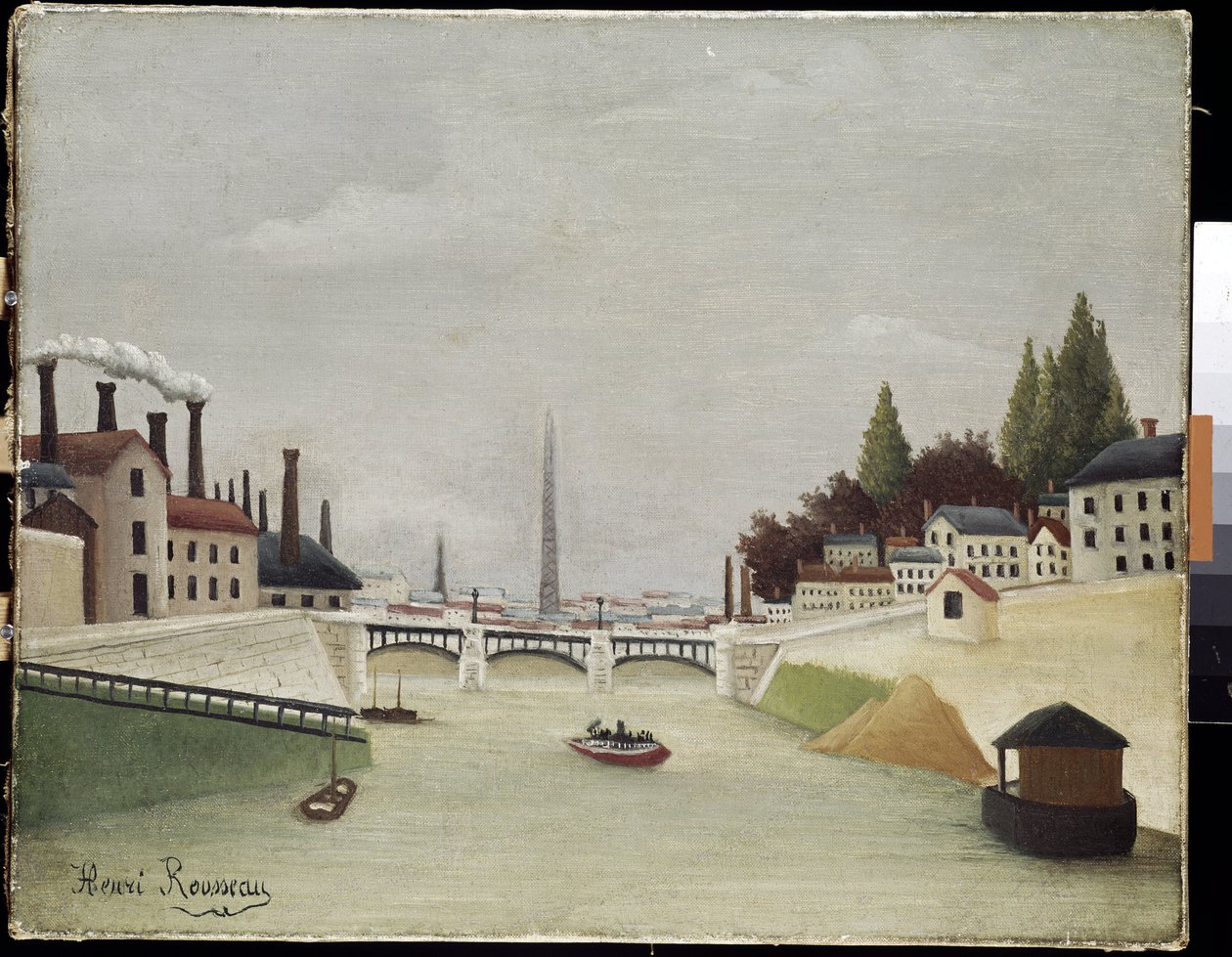 Utsikt över Grenelle-bron och Trocadero i Paris (olja på duk av Henri J.F. Rousseau