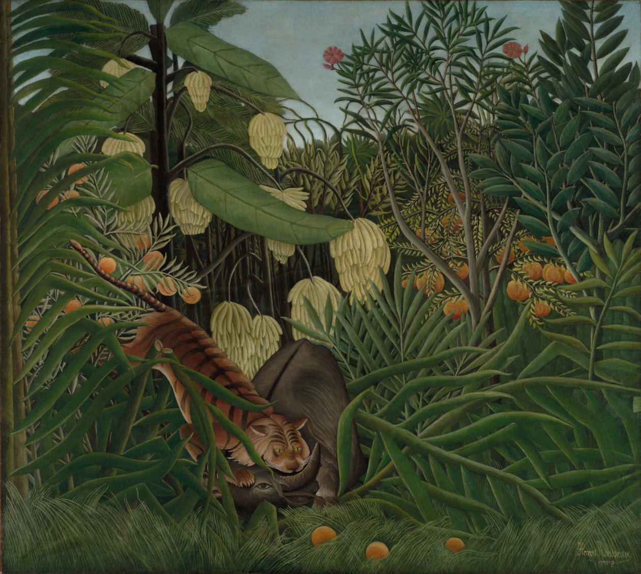 Kampen mellan en tiger och en buffel, 1908 av Henri J.F. Rousseau