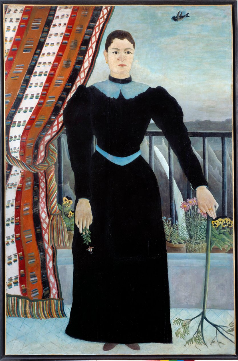 Porträtt av en kvinna nära ett fönster Målning av Henri Rousseau dit Le Douanier Rousseau av Henri J.F. Rousseau