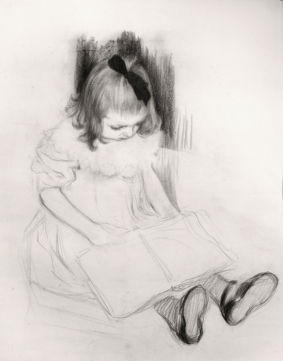 Tjej som läser (krita på papper) av Henri Jacques Edouard Evenepoel