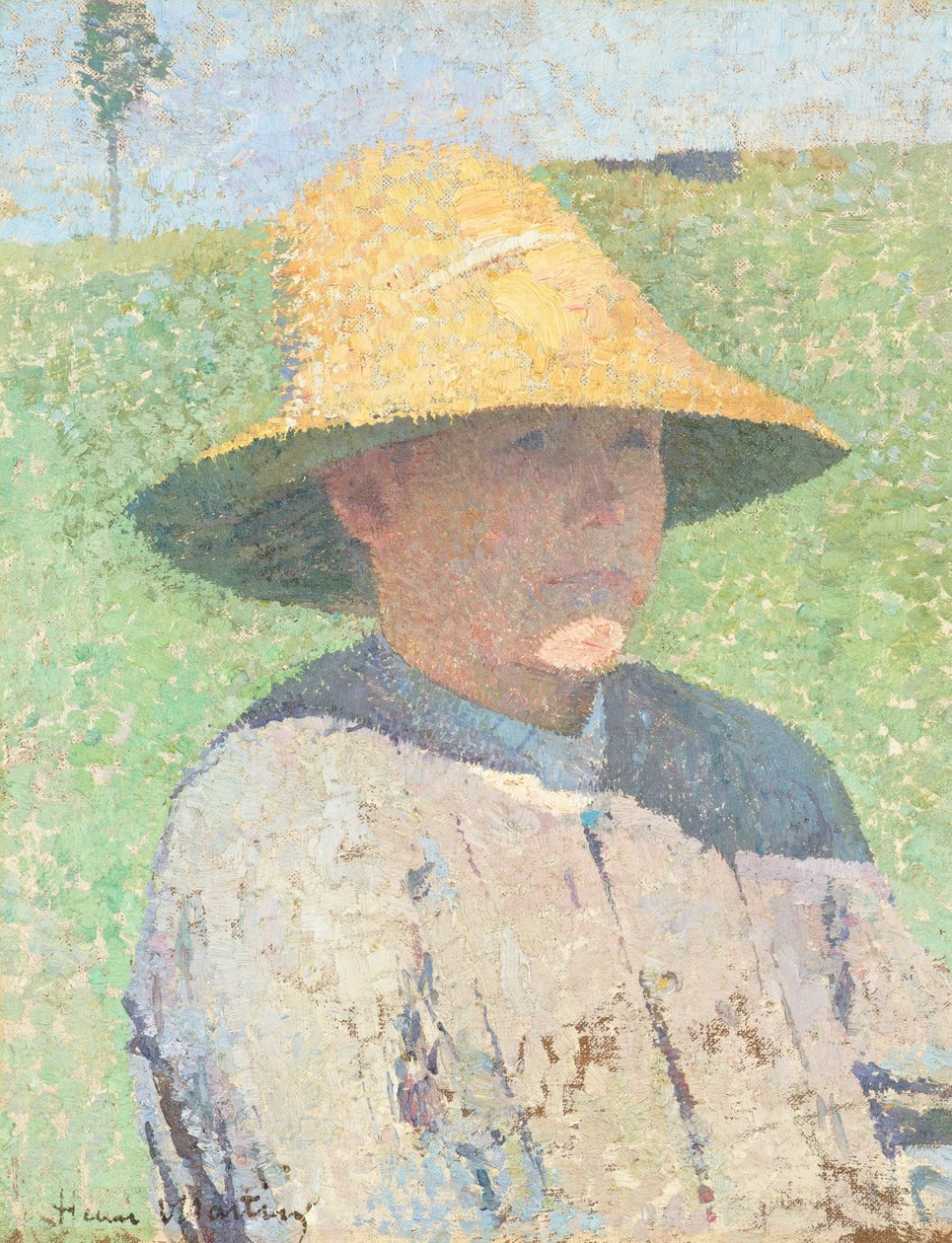 Porträtt av en ung pojke med stråhatt 1890 (olja på duk) av Henri Jean Guillaume Martin