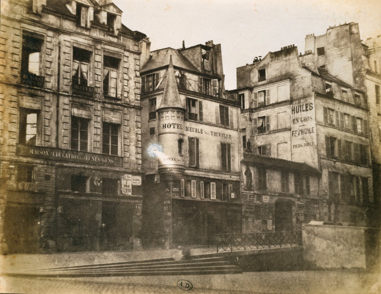 Utsikt över Parisian Street med utsikt mot Hotel de Ville, ca 1851 (kalotypbild) av Henri Jean Louis Le Secq