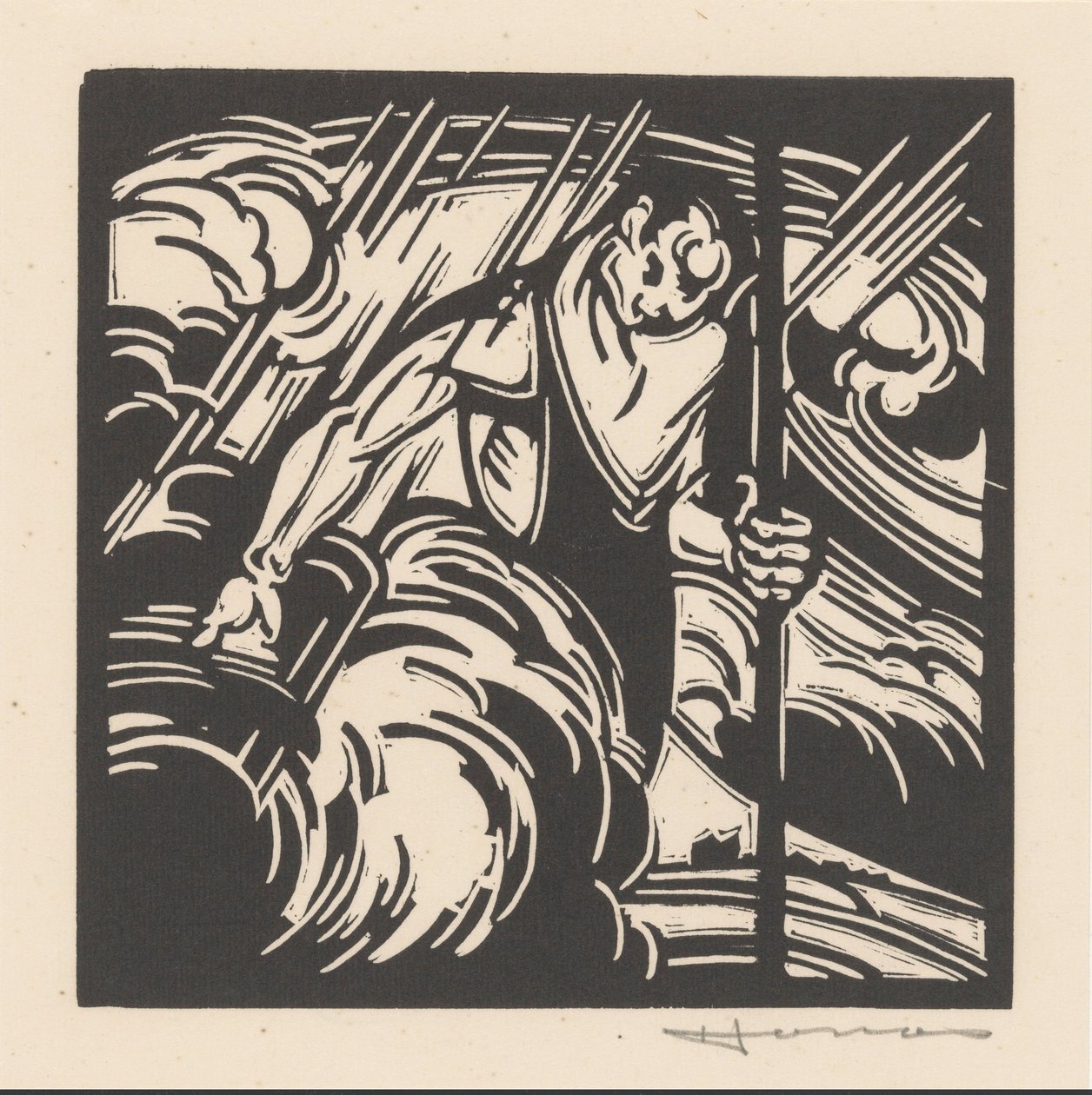 Personifiering av stormen över ett landskap av Henri Jonas (signed by artist)