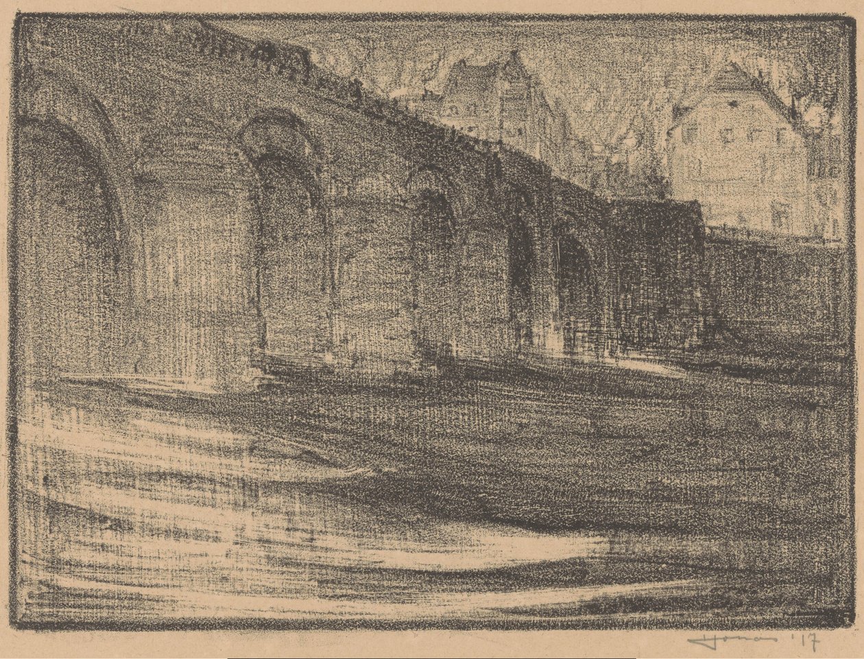St Servaas-bron över Maas i Maastricht av Henri Jonas (signed by artist)