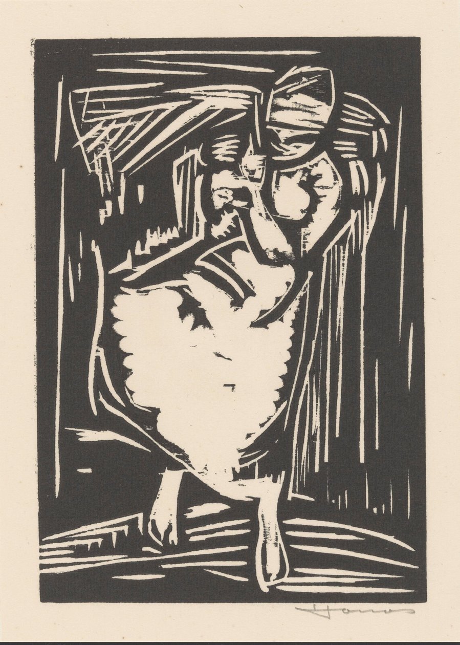 Kvinna som bär en väska på ryggen av Henri Jonas (signed by artist)