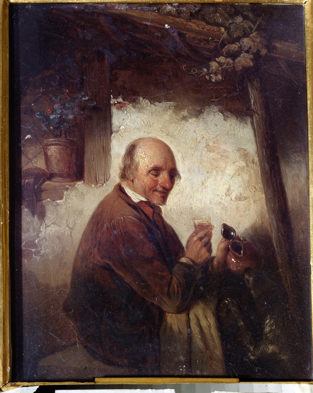 ""Mannen med ett vinglas" (Man with a Wine Glass) Målning av Henri Joseph Gommarus Carpentero (1820-1874) 1800-talets Ivan Kramskoy Museum of Fine Arts (eller Kramskoi) i Voronezh (Voronezh), Ryssland. av Henri Joseph Gommarus Carpentero