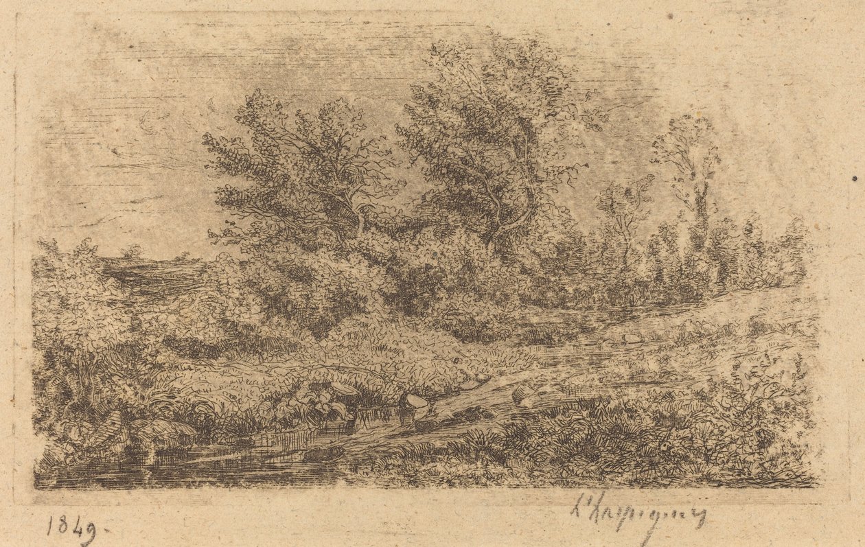 Bestånd av träd på en flod av Henri Joseph Harpignies