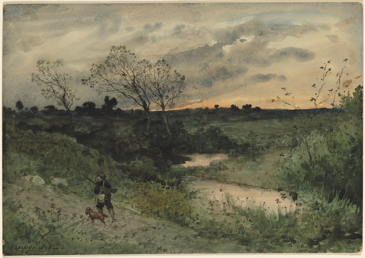 Dawn—Jägare med hund av Henri Joseph Harpignies