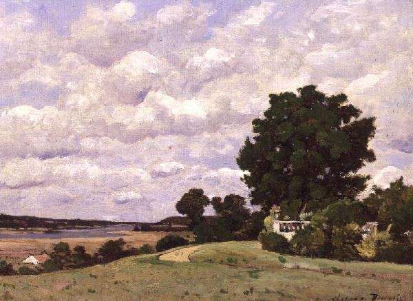 Landskap med flod från trädgården vid Chateau de Beauvoir av Henri Joseph Harpignies