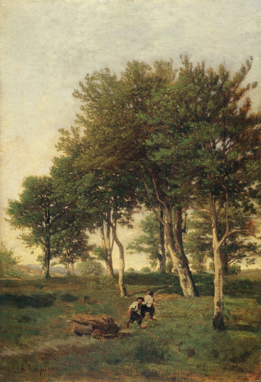 Landskap med två pojkar som bär ved, 1894 av Henri Joseph Harpignies