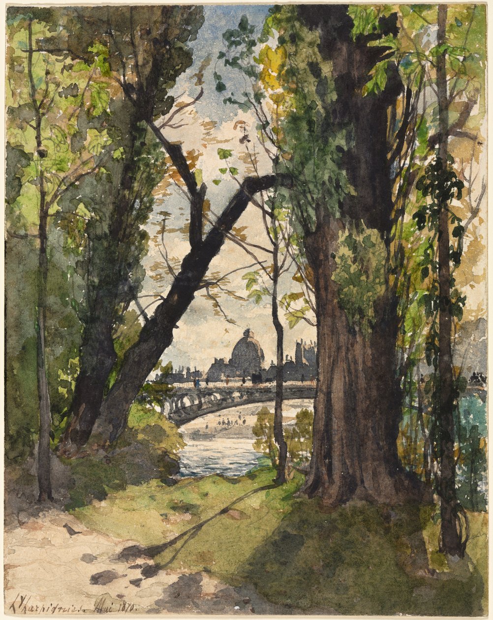 Utsikt över Institut de France från foten av Pont Royal av Henri Joseph Harpignies