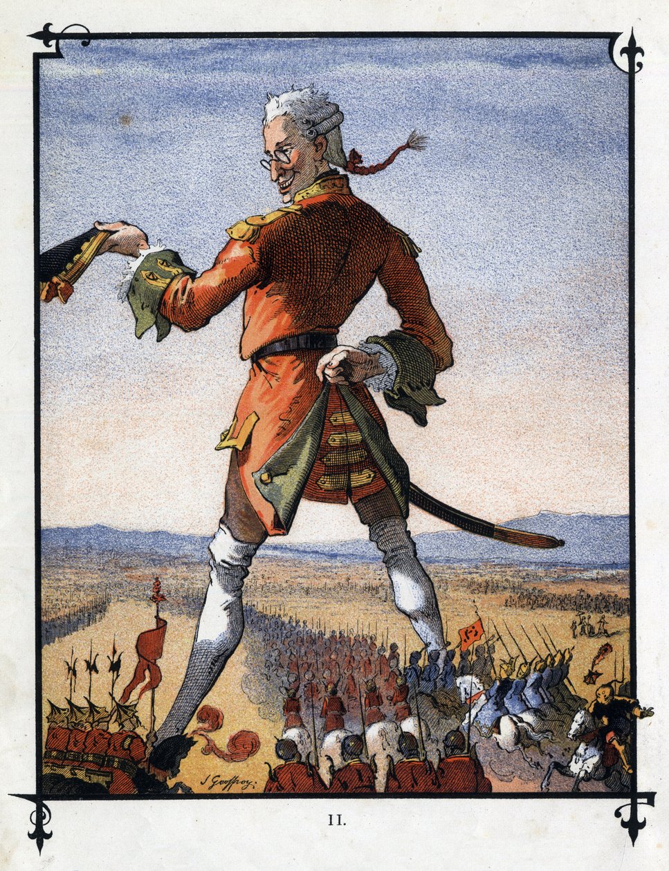 Lemuel Gulliver befaller Lilliputians armé. Illustration för "" Gulliver