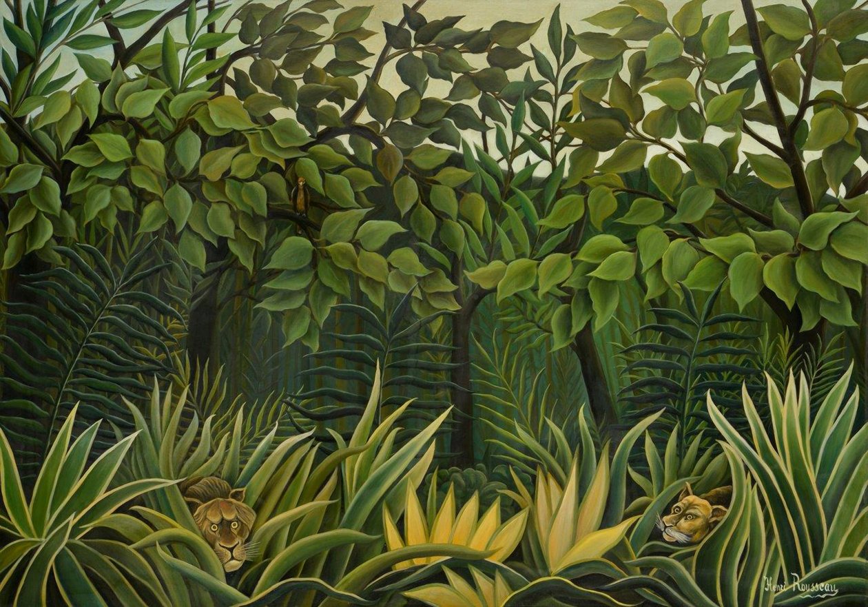 Två lejon på utkik i djungeln, 1909-1910. av Henri Julien Félix Rousseau