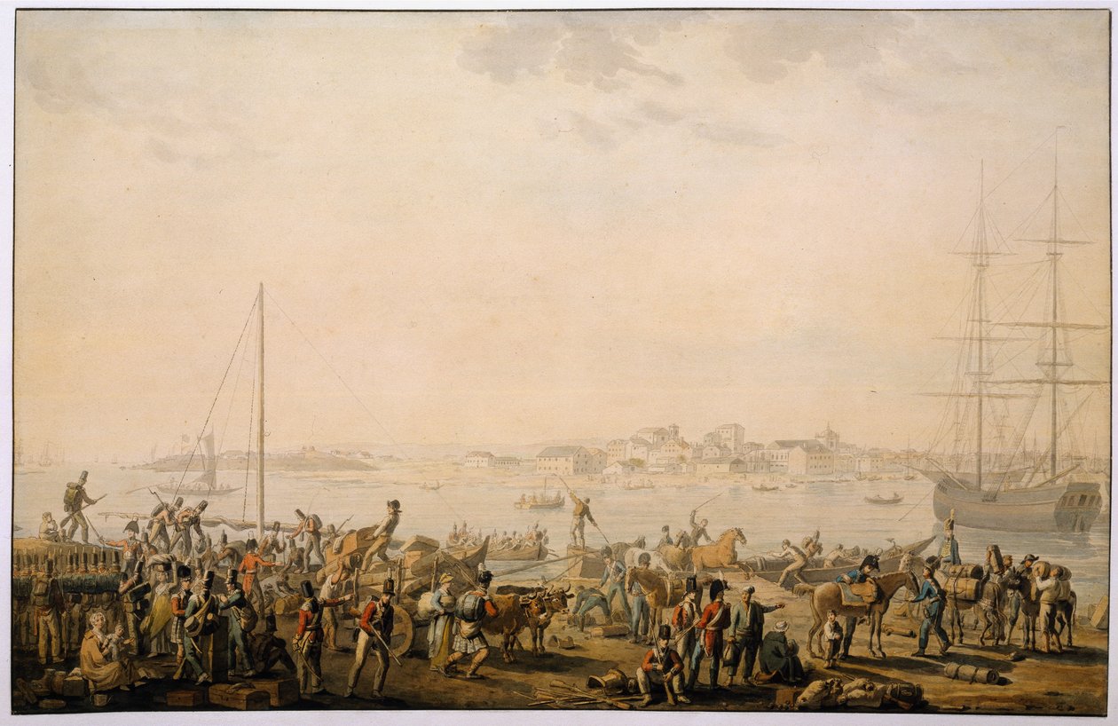 Den brittiska arméns landstigning vid Mondego Bay, cirka 1808 av Henri LEveque