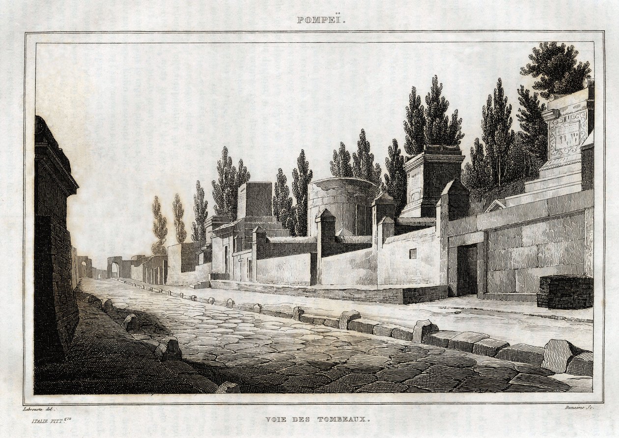 Vägen till gravarna, i Pompei, gravyr av Labrouste, i "Picturesque Italy", Amable Coste-redaktör, Paris av Henri Labrouste