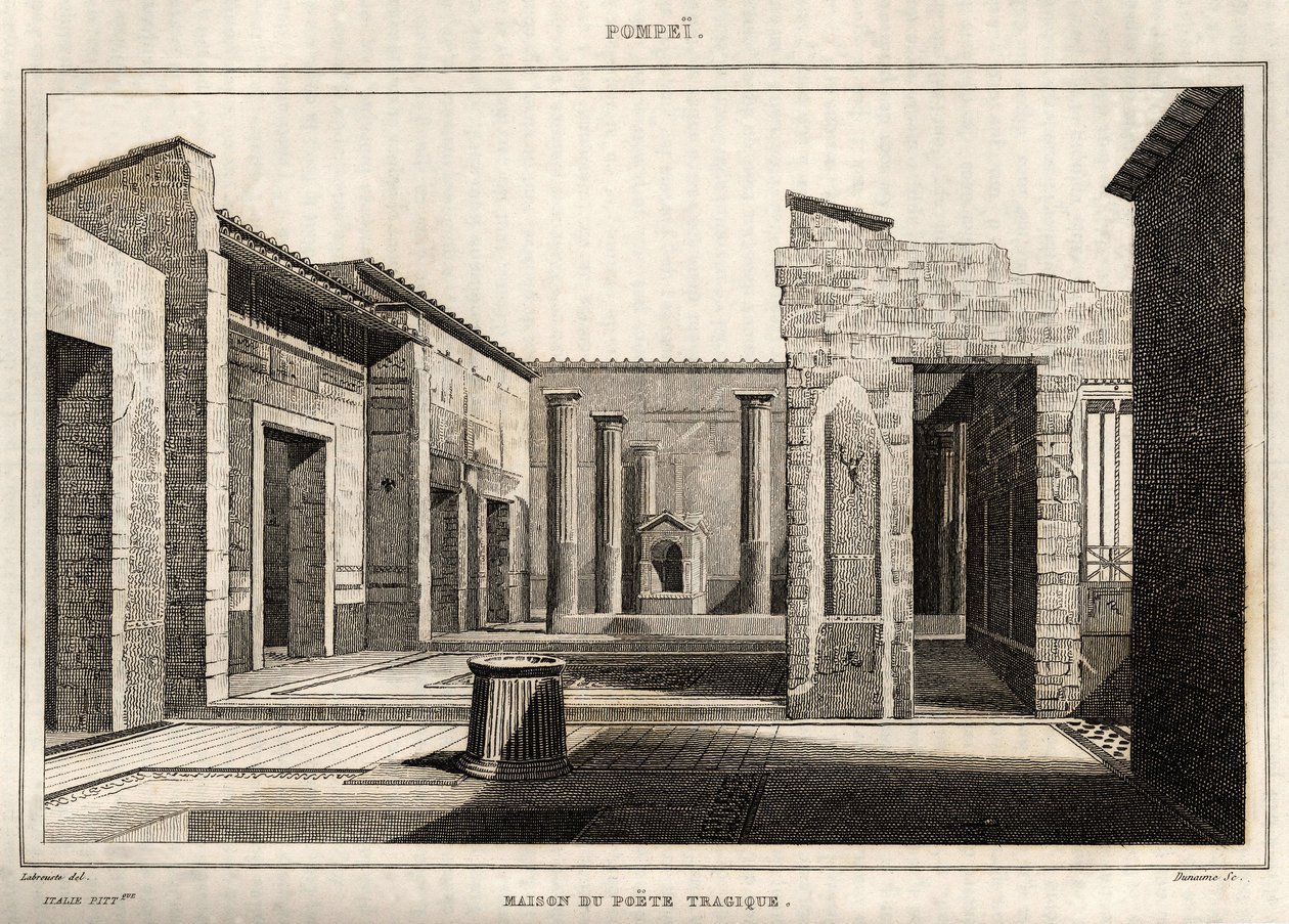 Den tragiska poetens hus, i Pompei, gravyr av Labrouste av Henri Labrouste