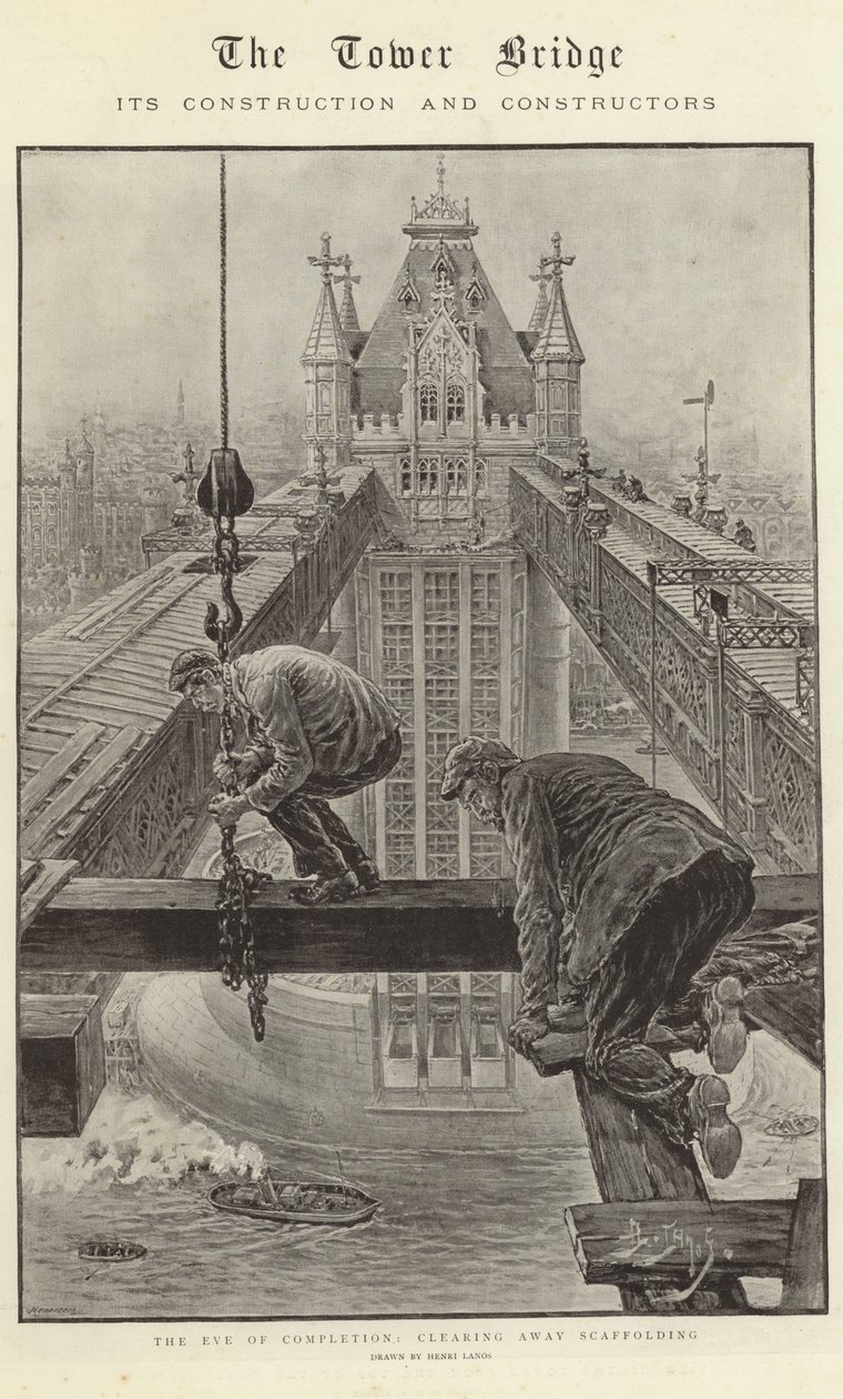 Tower Bridge, dess konstruktion och konstruktörer (litografi) av Henri Lanos