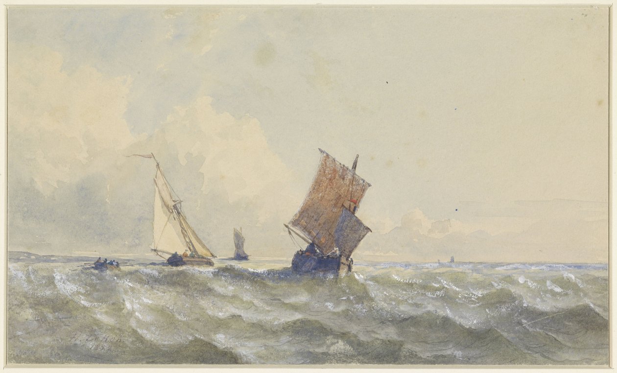 Utsikt över det öppna havet, på vilket tre segelfartyg av Henri Le Hon