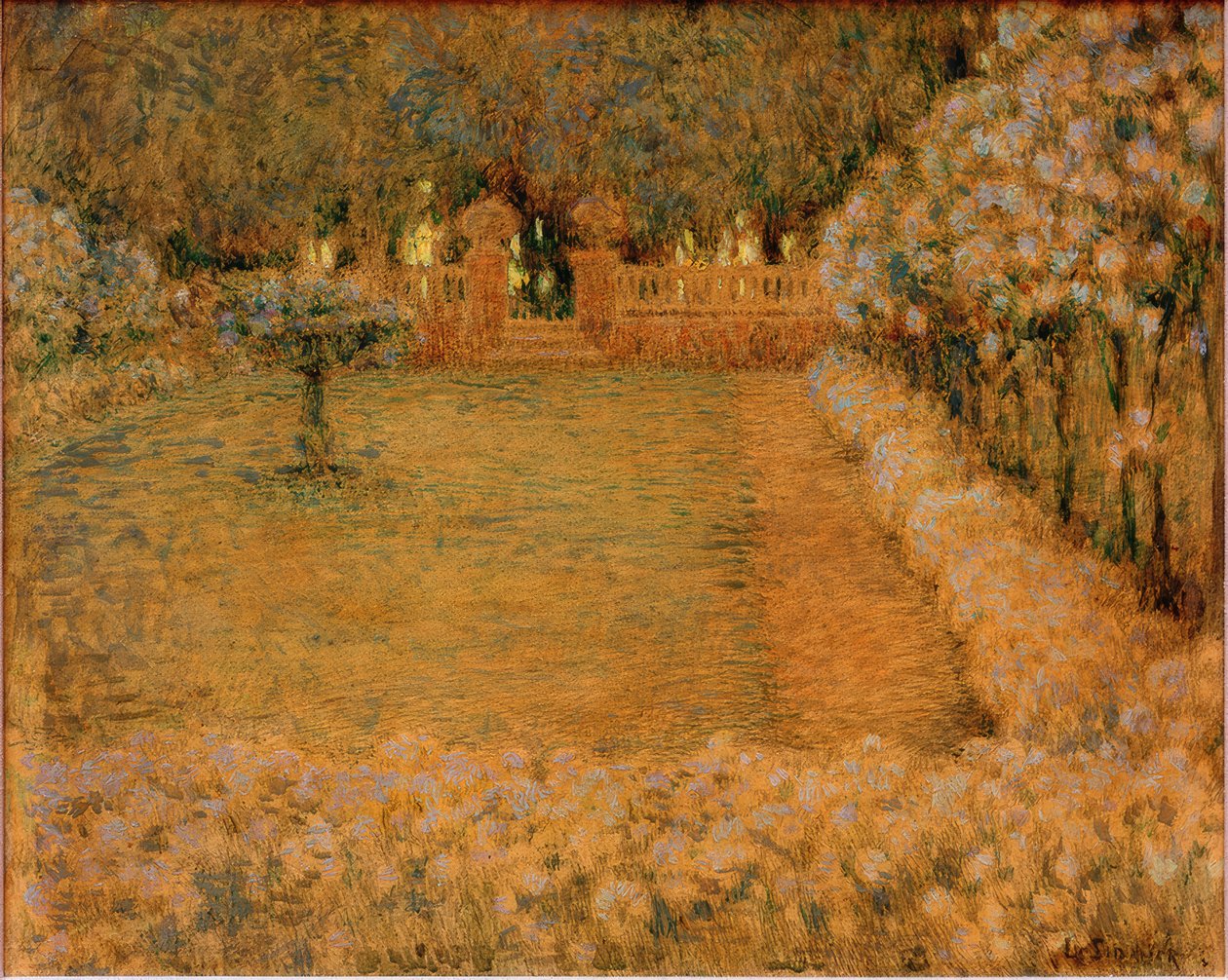Den vita trädgården i skymningen av Gerberoy av Henri Le Sidaner