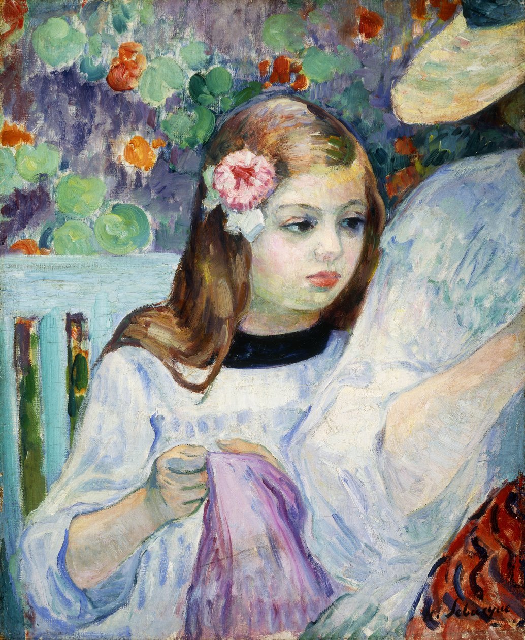 En lektion i klänning; La Lecon de Couture, 1905-1906 av Henri Lebasque