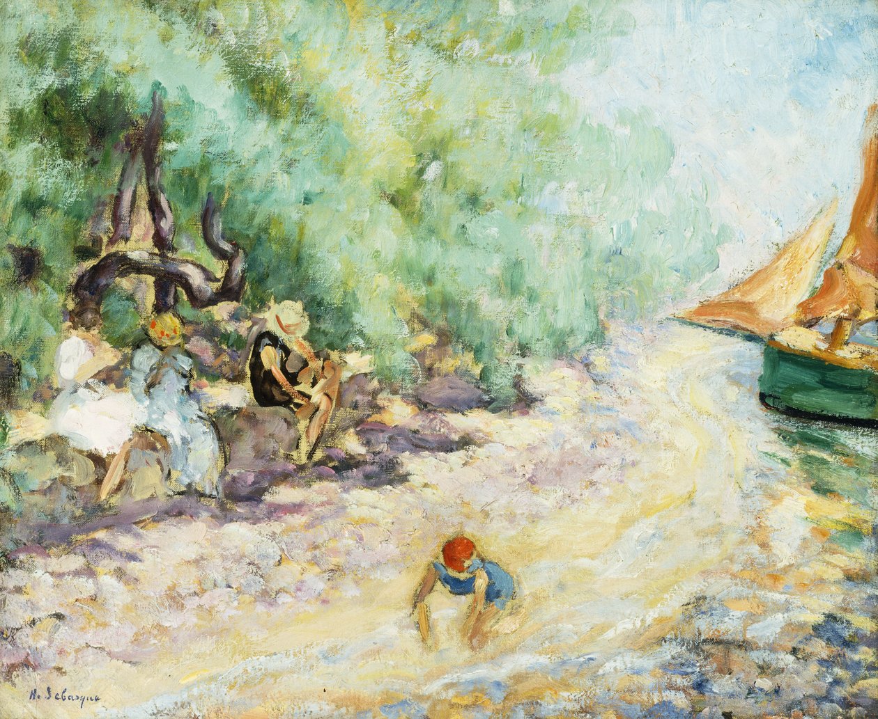 Badgäster vid sidan av en flod; Badande vid floden, av Henri Lebasque